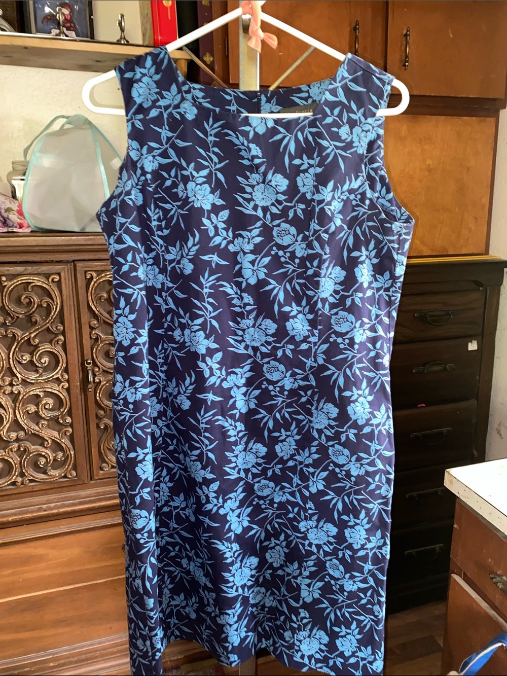 Van Heusen Navy Dress with Light Blue Floral Print